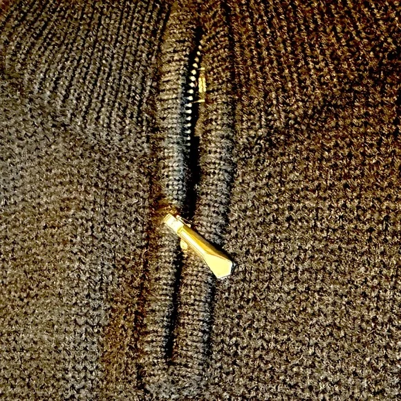 (M) JEANNE PIERRE BLACK & off/WHITE GEOMETRIC DESIGN 1/4 ZIP MOCK TURTLENECK - Picture 4 of 12